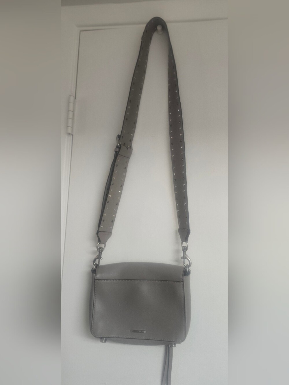 Studded Strap Crossbody Bag in Gray/Taupe